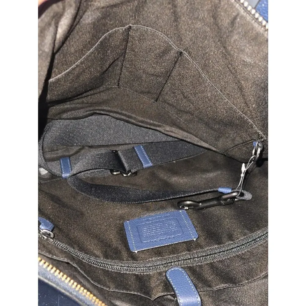 Coach Navy Blue Pebbled Leather Tote with Buckle Straps